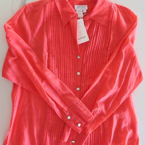 Coldwater Creek Tops - Spirt by Coldwater Creek Pleated Coral Blouse Size 14 NWT